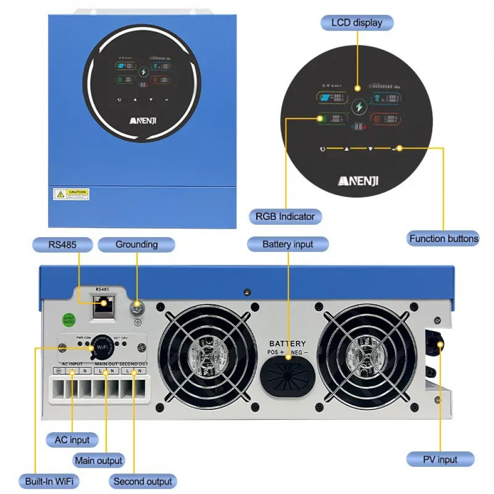 5 кВт + 10.24 кВт*г Комплект інвертор Anenji з WiFi + 2 настінних акумуляторів Daxtromn 48V/100Ah LiFePO4 для резервного живлення - Зображення 8