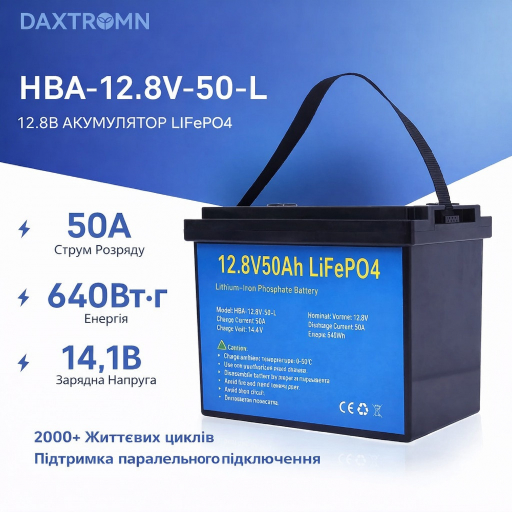 LiFePO4 12V 50Ah Акумулятор Daxtromn з BMS для ДБЖ квартир, будинків - Зображення 4