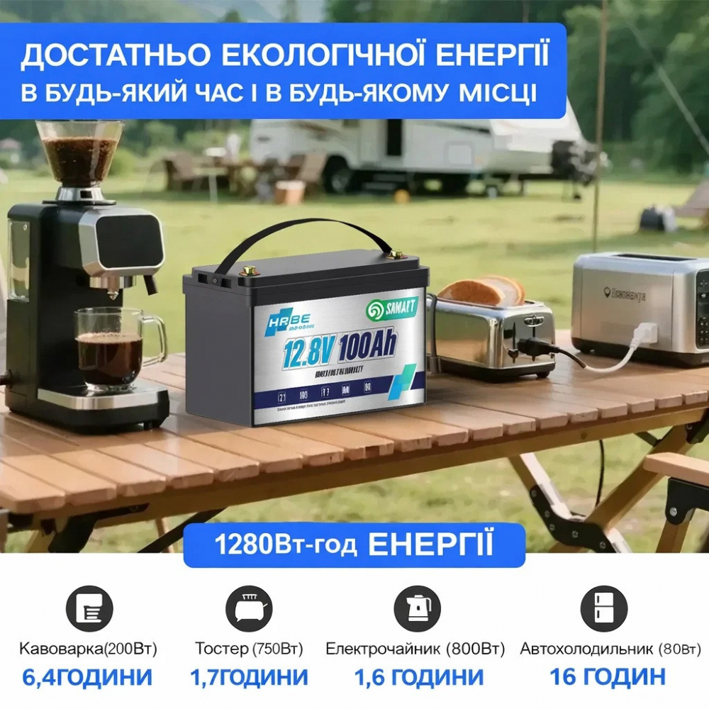 LiFePO4 12V/100Ah Акумулятор HRBEnergy з Bluetooth для систем резервного живлення - Зображення 3